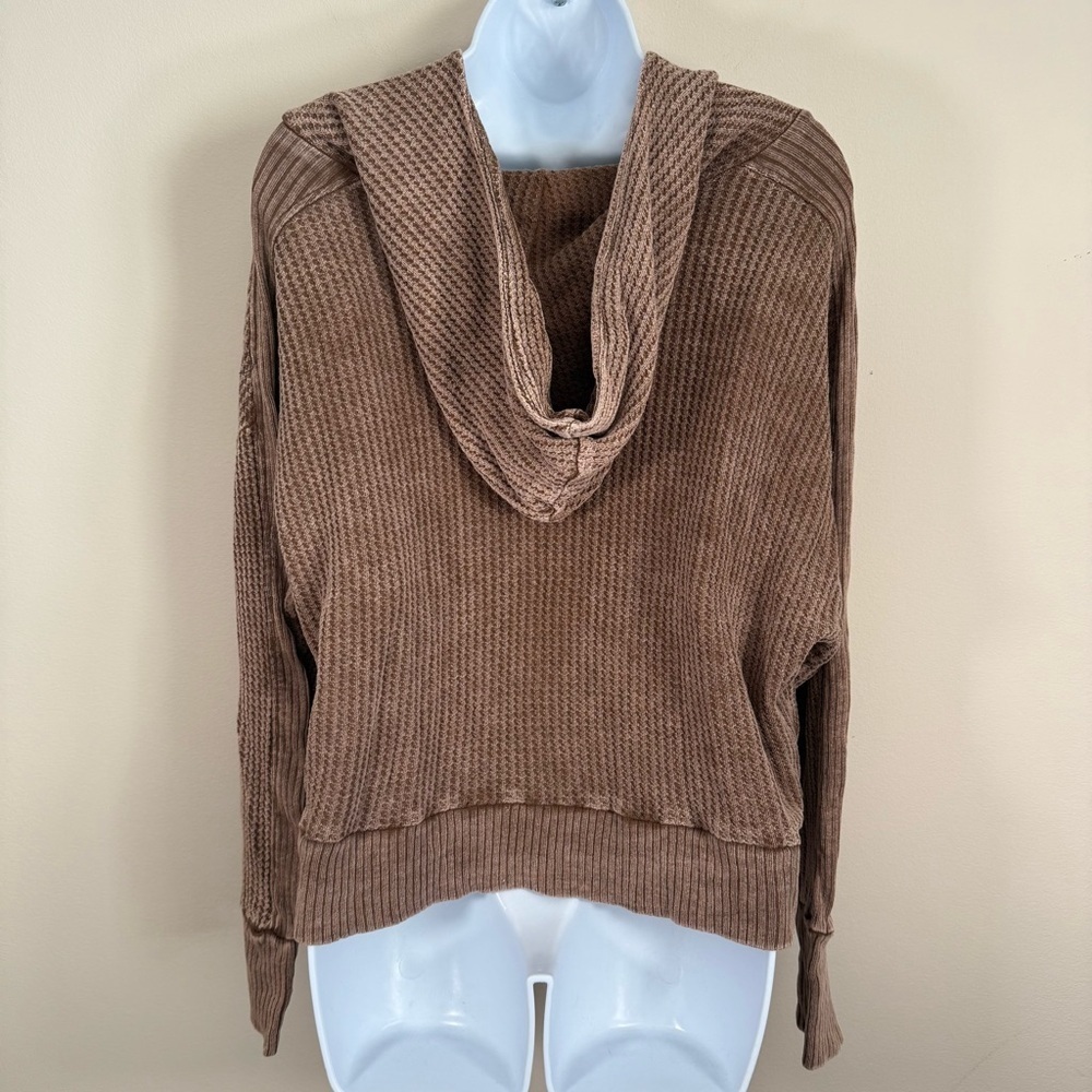 Zenana Women’s Zip Hoodie Sweatshirt Acid Mineral Wash Beige Waffle Texture L - Picture 6 of 10